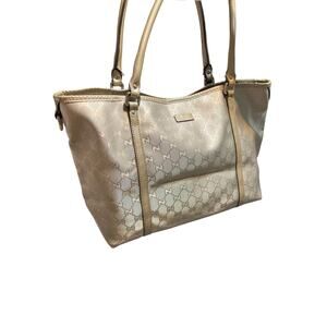 Gucci Joy Imprime Tote Silver PVC Leather Trim Shoulder Bag 197953 214397